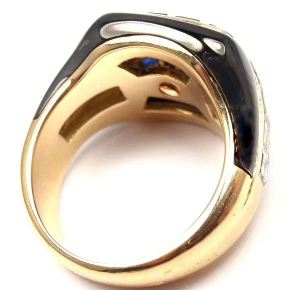 Piaget 18k Yellow Gold Diamond Invisible Set Sapphire Enamel Ring - Picture 3 of 9